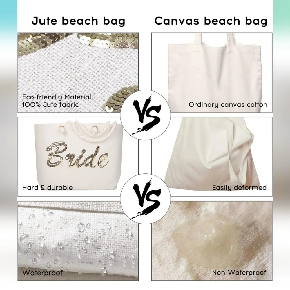 Bride Sequine Jute Large Beach Tote